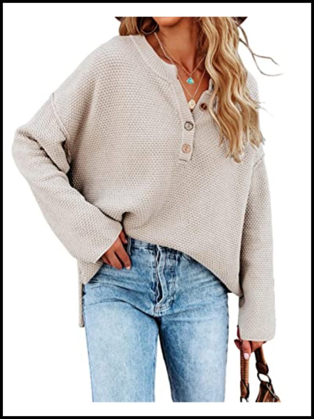 Oversized V-Neck Knit Pullover Sweater Long Sleeve Loose Fit